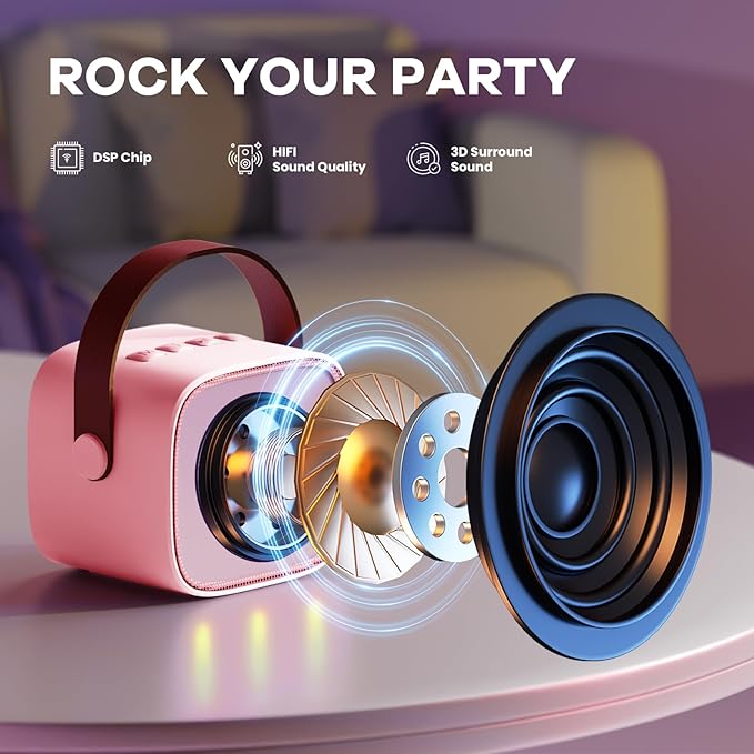YLL Mini Karaoke Machine for Kids Adults, Portable Bluetooth Speaker with 2 Wireless Microphones, Most Popular Toys Birthday Gifts for Girls 4, 5, 6, 7, 8, 9, 10, 11, 12+ Years Old Toddler Teens（Rose）