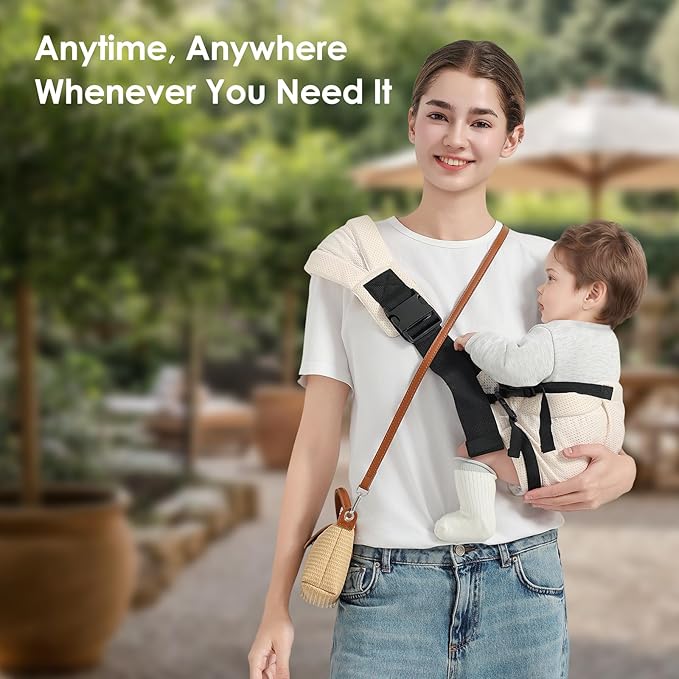 Toddler Sling Carrier, Easy to Wear Baby Carrier Sling 7-40 lbs, Adjustable Lightweight Baby Wrap Sling, Perfect Toddler Hip Carriers One Size Fits All, Beige Mesh