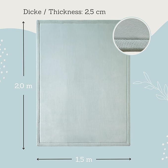 Stylish Coral Velvet Baby Play Mat for Floor 60" x 80" Green – Soft 1" Thick High-Density Memory Foam Nursery Rug,Kids Rug with Non-Slip Backing for Crawling & Playing, Playroom Rug, Kids Carpet