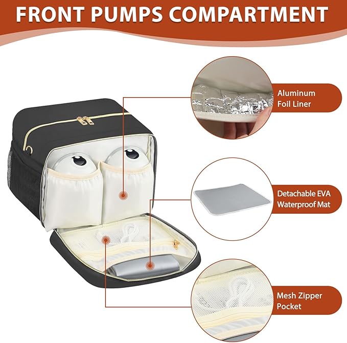 PIIOSER Breastmilk Cooler Bag with Ice Pack, Fits 6 Baby Bottles Up to 9 Ounce, Insulated Bottle Travel Bags with Shoulder Strap-Wearable Breast Pump Carrying Case for Nursing & Working Moms