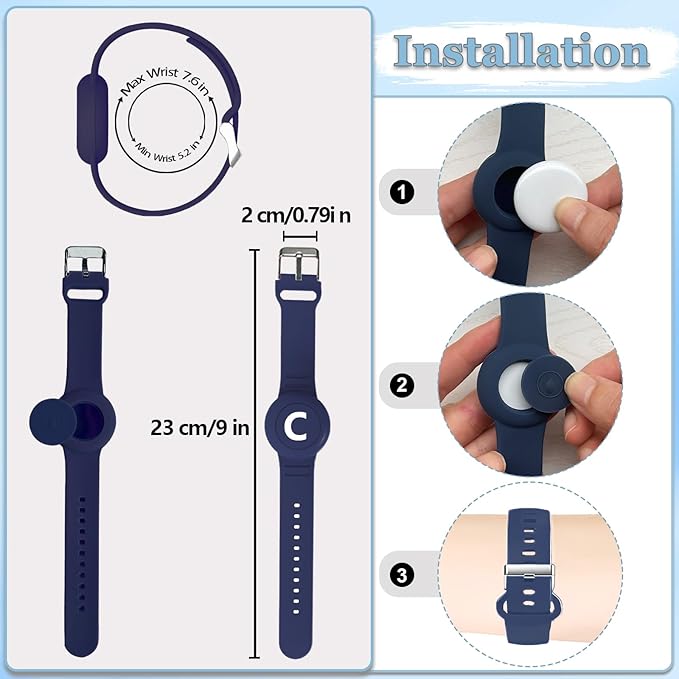 Waterproof Bracelet for AirTag Kids, Personalized Initial Letter Hidden Holder Compatible with Air Tag, Silicone Case for Airtag Adjustable Anti-Lost GPS Tracker for Toddler Child Elder, C