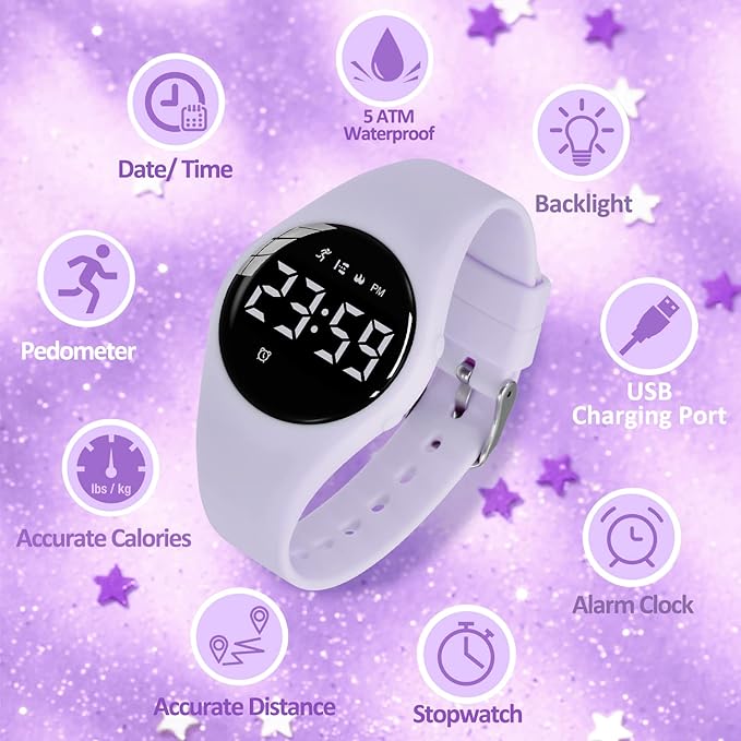 Kids Watches for Girls Boys Digital Sport Watch with Step Counter Pedometer Vibration Alarm Clock, No App Waterproof Fitness Tracker Kids Watch Boys Girls Teens Students Ages 5-16