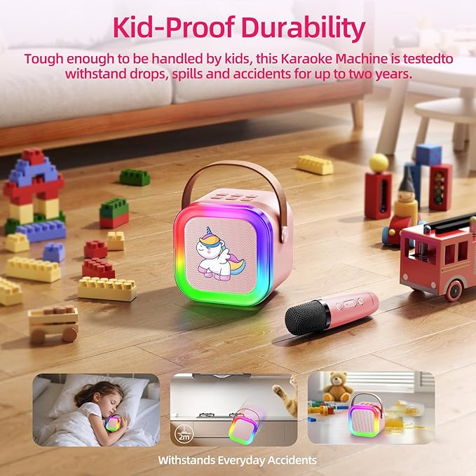 Kinglucky Mini Karaoke Machine for Kids, 2025 TOP Birthday Gifts Ideas for 3-12 Year Old Girls, Christmas Party Gifts Kids' Personal Video Players Accessories with 2 Wireless Microphones - Pink