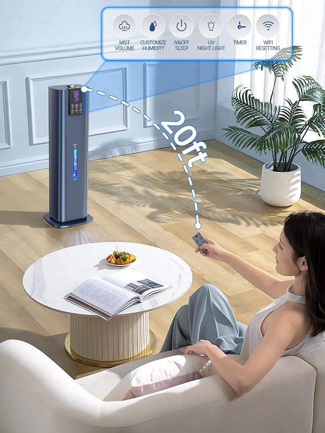 8L Smart Humidifiers for Bedroom Large Room, 2.1Gal Cool Mist Top Fill Diffuser Ambient Light, App & Remote Control, 3 Mist Modes, Quiet Humidifier for Home Office Plant (Blue)