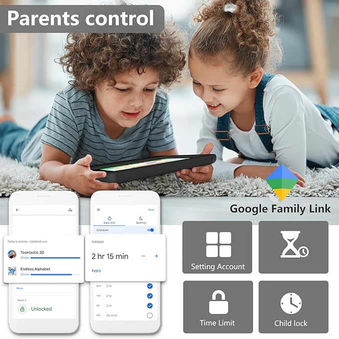 Tablet for Kids Age 3-12 10.1 inch Android 14 6000mAh 8GB RAM+64GB ROM(Expandable to 1TB Kids Tablet WiFi6 Google Kids Space Parental Control 1280 * 800 HD Screen - Black