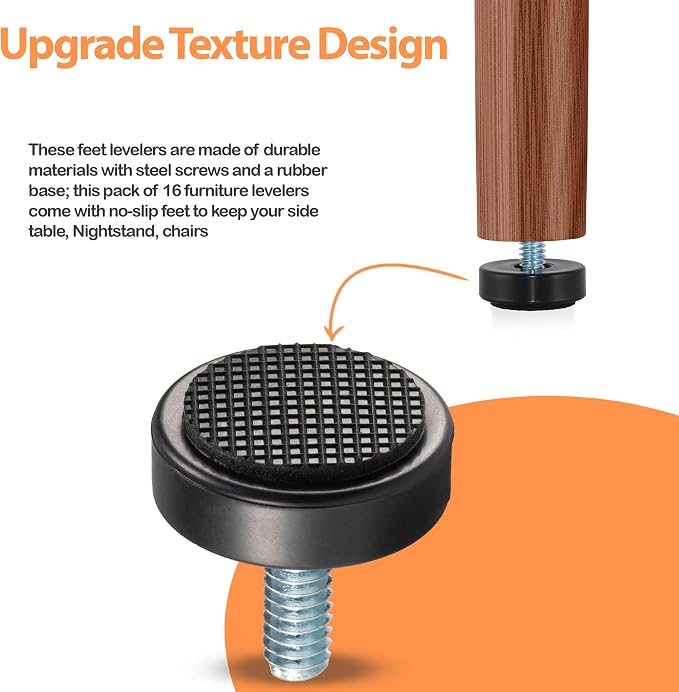 1/4-20 Adjustable Furniture Leveler, 16 Pack Rubber Leveling Feet Screws in - Image 4