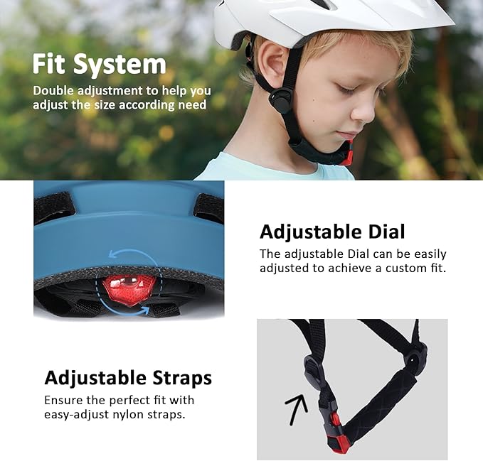 Kids Bike Helmet, Youth Toddler Boys Girls Helmets, 2 Size Adjustable for Ages 2-3-5-8-14 Years, Child Helmet with Visor and LED Light, Lightweight Multi-Sport Bicycle Scooter Cycling Helmets