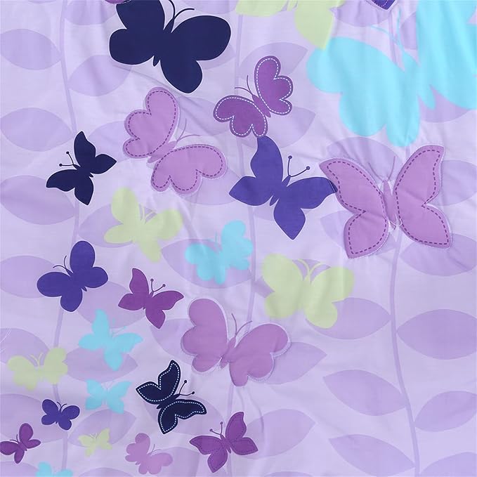Wowelife Butterfly Crib Bedding Set for Girls 3 Piece Baby Girl Bedding Sets Purple Nursery Crib Sets Newborn, Infant &Toddler Include Quilted Comforter,Crib Skirt and Fitted Sheet, Purple