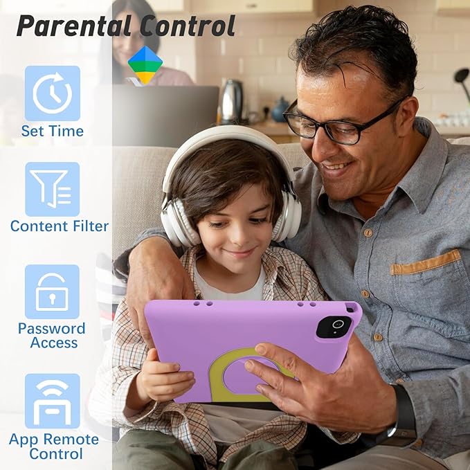 Kids Tablet, 10.1 Inch Tablet for Kids, Android 14, 64GB, Octa-Core CPU, WiFi, Big Battery, Kids Conten, Parental Control, HD Display Children Age 3-12, Bluetooth, Purple Case