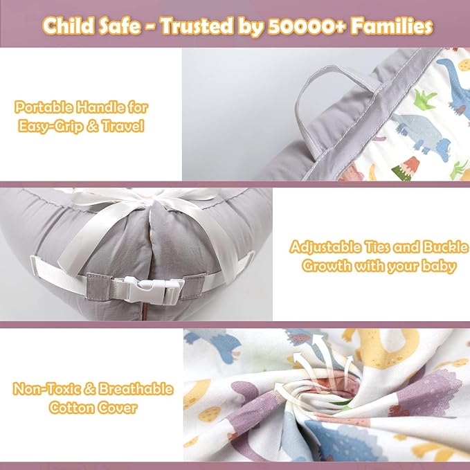 Baby Lounger | Organic Cotton Infant Lounger | Reversible, Adjustable & Portable Floor Lounger | Soft, Breathable, Washable Cover