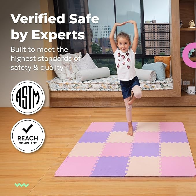 MioTetto Foam Floor Tiles for Kids - Non-Toxic Soft Comfortable Baby Play Mat, Thick Tummy Time Mat, Interlocking Foam Tiles for Development & Crawling, Soft Cushioned Play mat for Babies 6-12 Months