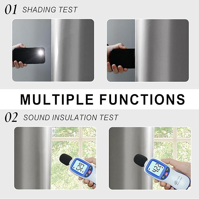 XWZO Full Shading Blackout Curtains 45 Inches Length with Tiebacks- Heat and Light Blocking Rod Pocket Window Drapes with Black Liner Backing for Bedroom/Kid's Room, Light Grey, W42 x L45, Set of 2