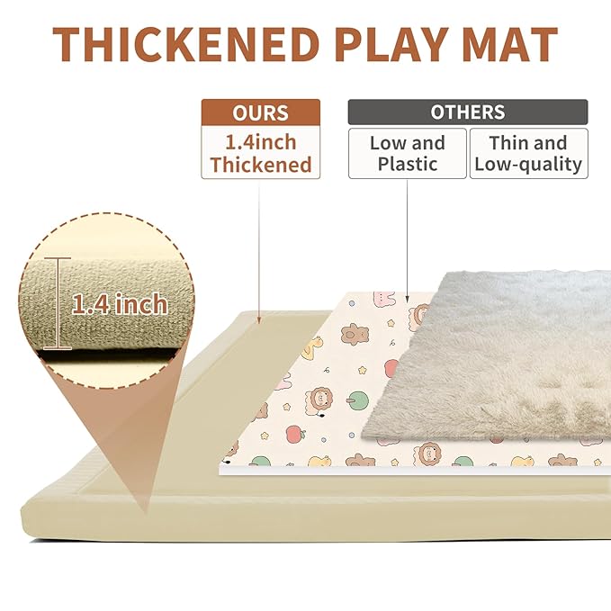 Baby Play Mat for Floor - 1.4" Thick Memory Foam Rug, 80"x80" Playpen Tummy Time Mat, Soft Velvet Nursery Rug, Large Padded Crawling Mat, Cushioned Pads for Playroom Toddlers, Infants, Yoga, Tatami