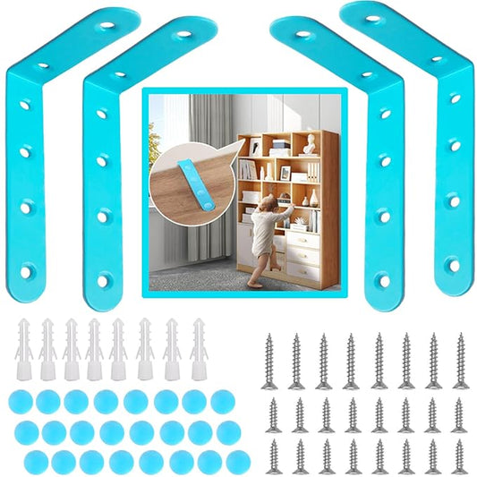 Anti Tip Furniture Anchors for Baby Pet Proofing,Furniture Wall Anchor Furniture Dresser Bookshelf Falling Prevention Device for Children (Blue)