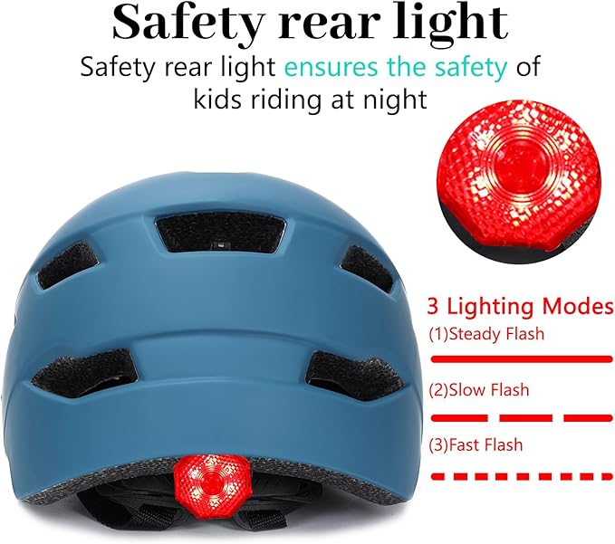Kids Bike Helmet, Youth Toddler Boys Girls Helmets, 2 Size Adjustable for Ages 2-3-5-8-14 Years, Child Helmet with Visor and LED Light, Lightweight Multi-Sport Bicycle Scooter Cycling Helmets