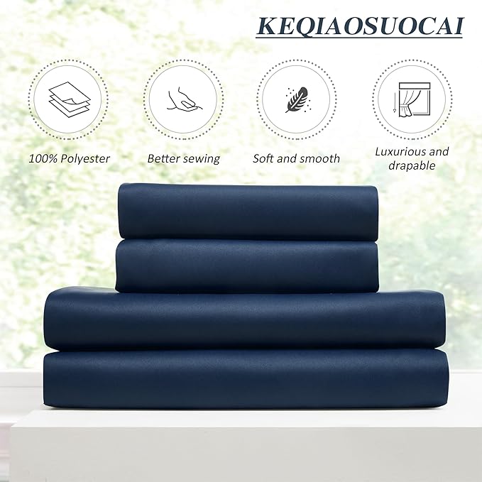 KEQIAOSUOCAI Pinch Pleated Blackout Curtains 2 Panels Set, Black Out with Hooks Thermal Insulated Room Darkening Privacy Window Curtain Panels for Bedroom(Navy Blue, 40 Wide x 45 Long)