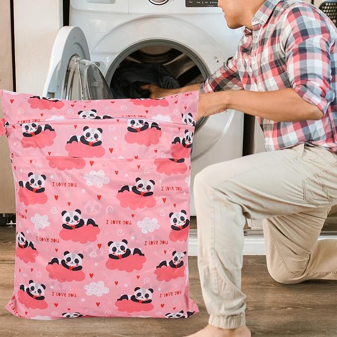 2pcs Travel Waterproof Laundry Bag, Cloth Diaper Wet Dry Bags with Handle & 2 Zipper Pockets, Reusable Washable Dirty Clothes Bag for Baby Adult Travelling Hanging, Bathing Beach Pool Daycare