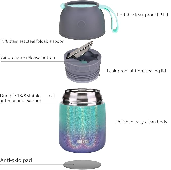 Insulated Thermo Food Jar for Hot & Cold Food for Kids Adult, 17&24 oz Soup Thermal Hot Food Containers for Lunch, Triple Layer Insulation Stainless Steel Food Jar with Spoon(2 Pack Rainbow)