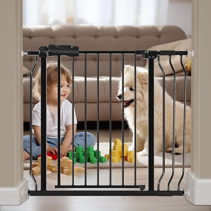 Wide Baby Gate for Stairs Doorways 30" Tall 34 to 38.5 Inch Wide Pressure Mounted Baby Gate Walk Through Child Gates for Kids or Pets Indoor Safety Gates