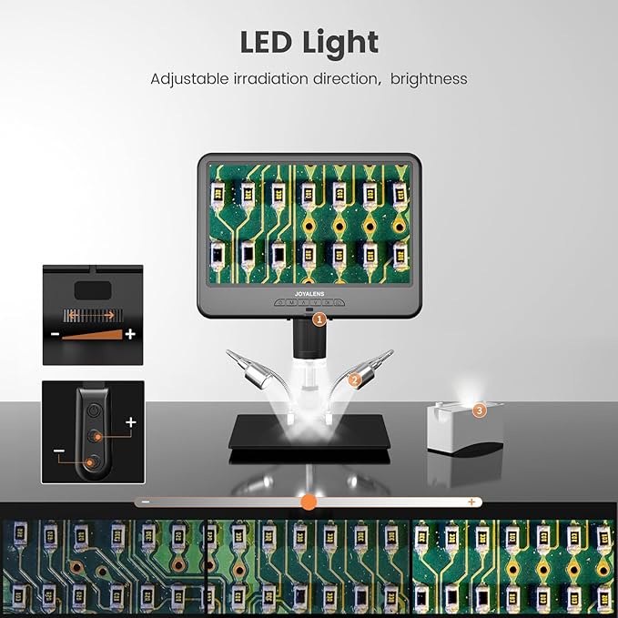JL210 10.1'' Digital Microscope for Adults, Coin Magnifier Microscopes Full View for Error Coins, Soldering Electronics Microscopes Camera, 8 LED, 12.6" Metal Stand, PC View, 32GB