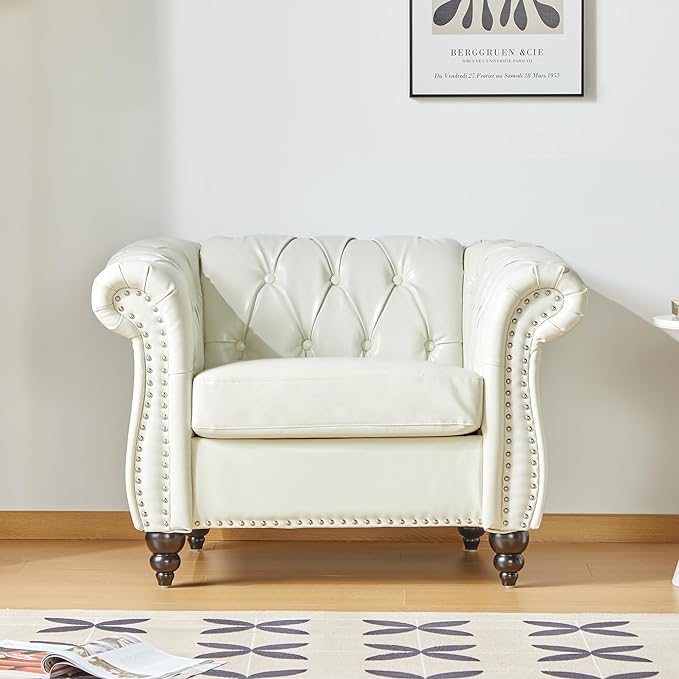 Living Room Chair, Modern Leather Chesterfield Sofa Chair, Mid Century Single by RUSTYER