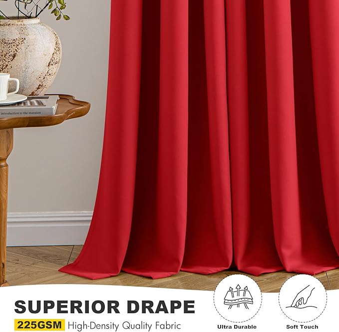 MIULEE Christmas Red Blackout Curtains for Bedroom Living Room 72 Inches Long 2 Panels, Thermal Insulated Room Darkening Drapes Solid Grommet Top Light Blocking Window Treatments 40x72 Inch