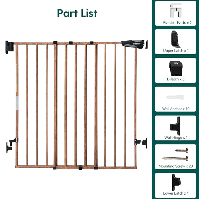 Babelio 34" Extra Tall Baby/Dog Gate with No Threshold Design Walk Thru Door, 26-43" Auto Close Safety Gate for Babies, Elders and Pets, Fits Doorways, Stairs, and Entryways, Brown Wood Pattern
