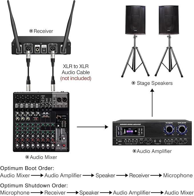 Wireless Microphone Karaoke System, Dual UHF Cordless Dynamic Mic Handheld Microphone System, 100ft Range, for Karaoke, Meeting, Party, Home KTV Set, Wedding, Church, DJ