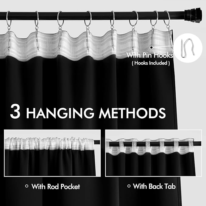 MIULEE Back Tab Blackout Curtains 94 Inch Long 2 Panels Set for Living Room Bedroom, Halloween Black Rod Pocket/Pinch Pleated Thermal Insulated Room Darkening Light Blocking Floor to Ceiling Drapes