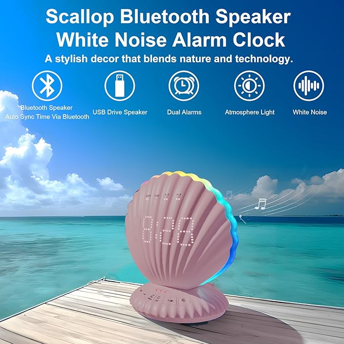 Alarm Clocks for Bedrooms,Portable Bluetooth Speaker,White Noise Sound Machines,Song 20/40/60 Timer,RGB Night Light,Bedroom Decor Aesthetic,Ideal Gift for Adult Women Teen Girls Boys(Pink)