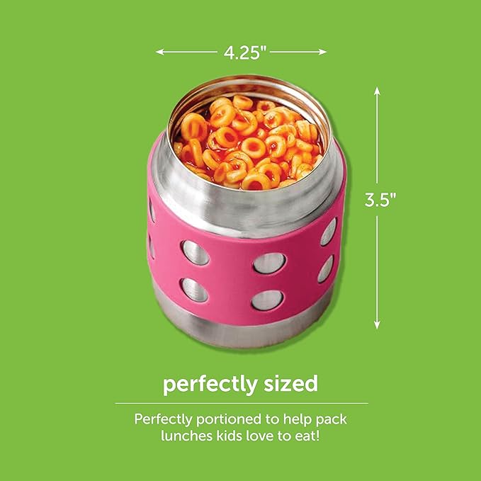 LunchBots Thermal 8 oz Triple Insulated Thermos - Hot 6 Hours or Cold 12 Hours - Leak Proof Thermos Soup Jar - All Stainless Interior - Navy Lid - Pink Dots