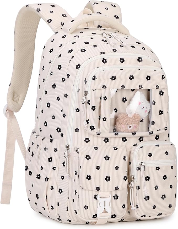 Corduroy Backpack Kids Backpack for Girls School Bags for Middle School Students Book Bag for Elementary Primary Kawaii Ita Backpack, Flower