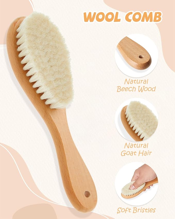 Lictin Baby Hair Brush, Natural Soft Goat Hair Brush, Newborn Cradle Cap Brush for Boys and Girls, Newborn Baby Essentials, Perfect Registry Gift, 1 PCS, Walnut