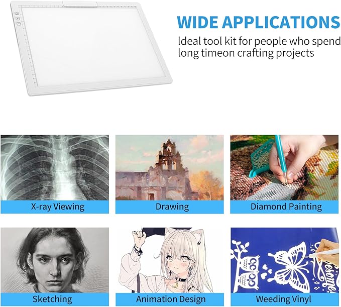 Rechargeable A4 Light Pad with Innovative Stand and Top Clip, Elice Wireless Bright Light Tracing Board Portable LED Artcraft Tracer Box for Drawing, Cricut Weeding Vinyl, Diamond Painting (White)