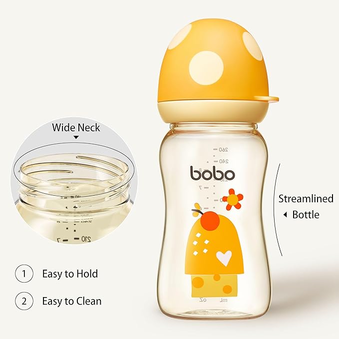 YOHKOH PPSU Baby Bottle Wide Neck, Newborn Anti-Colic Baby Bottle with Natural Response Nipple, Streamlined Body, Easy to Clean (8.8oz (Pack of 2), Yellow)
