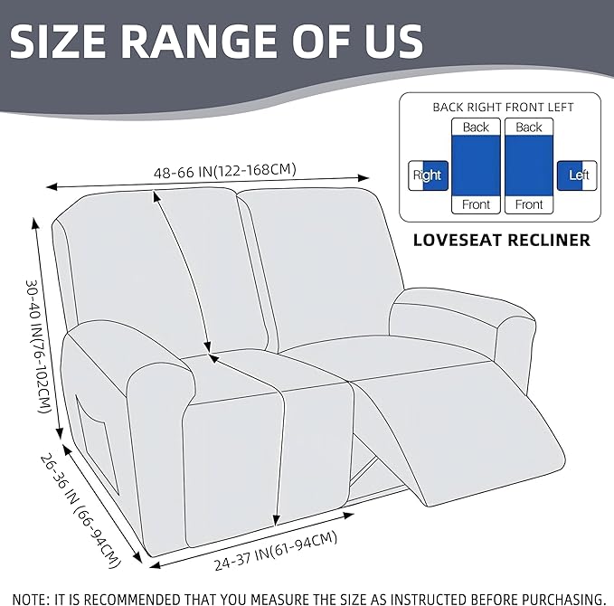 Genina Recliner Loveseat Covers, Stretch Reclining Sofa Covers, 2 Seater Couch - Image 6