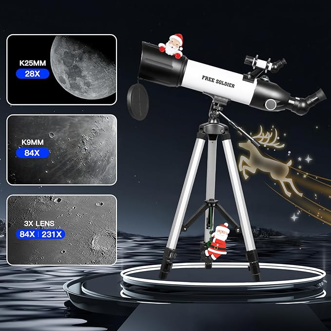 FREE SOLDIER Telescope 80mm Aperture 500mm Refractor Telescope for Adults High Powered - Professional Astronomical Refracting Telescope for Beginners with Phone Adapter White