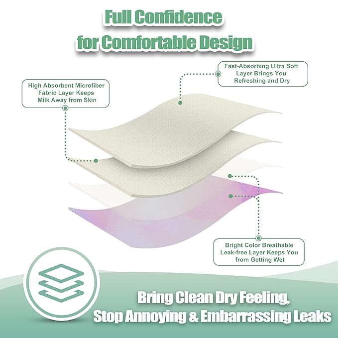 wegreeco Nursing Breast Pads (14 Pack) + Laundry Bag & Travel Storage Bag, 4.7 inch - Washable & Reusable Breastfeeding Nursing Pads (Plain Shape, Dreamy, Large)