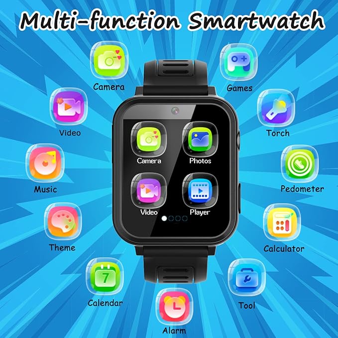 Smart Watch for Kids with 24 Games, HD Touch Screen, Video Camera, Music Player, Pedometer, Flashlight, Alarm Clock - 12/24 hr Kids Watches for Boys & Girls Aged 5-12