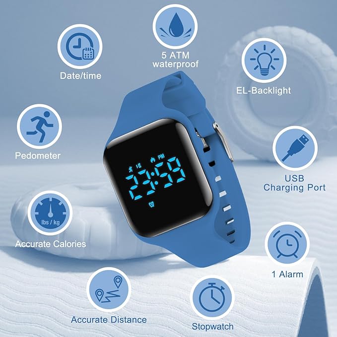 Kids Watches for Girls Boys Digital Sport Watch with Step Counter Pedometer Vibration Alarm Clock, No App Waterproof Fitness Tracker Kids Watch Boys Girls Teens Students Ages 5-16