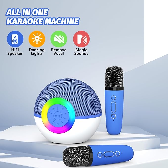 Mgaolo Mini Karaoke Machine for Kids Adults,Portable Bluetooth Speaker with 2 Wireless Microphones,Gift Toys with MP3 Player for Boys Girls 3-12 Year Old Birthday Family Home Party Present (Blue)