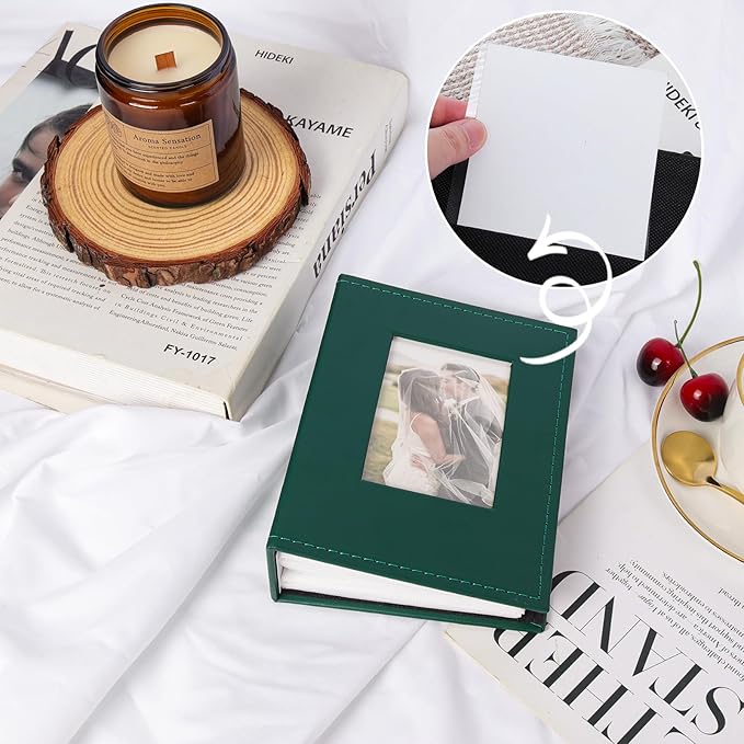 RECUTMS Photo Album 4x6 Photos - 100 Photos Small Capacity Premium Leather Cover Photo Book, Small Photo Album for Wedding Family Baby (Dark Green)