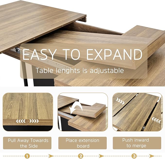 Henf 63"-79" Dining Table Set for 6, 7 Pieces Extendable Dining Table and 6 - Image 4