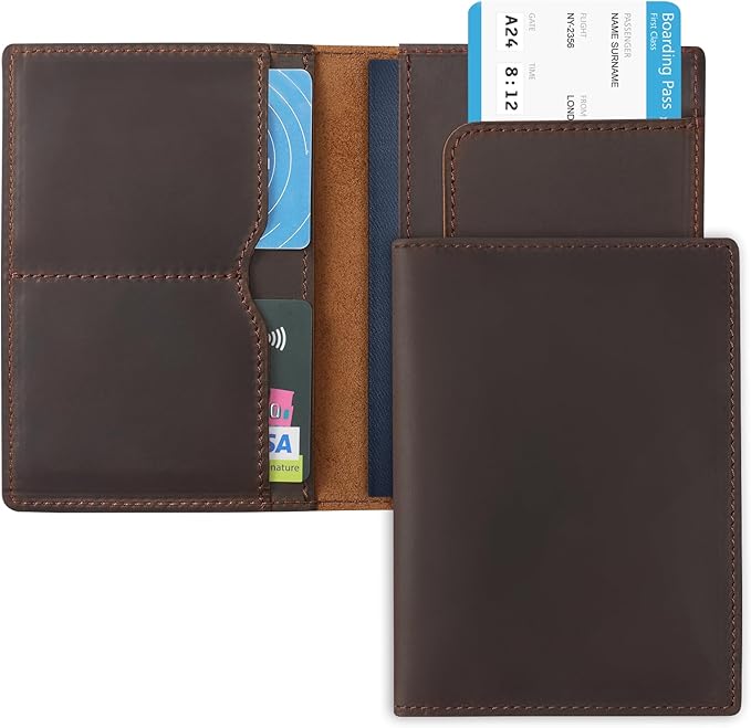Jack&Chris Leather Passport Holder, Handmade Passport cover, Travel Wallet Cover Case for Men and Women, Leather Travel Documents Organizer Protector, JC107