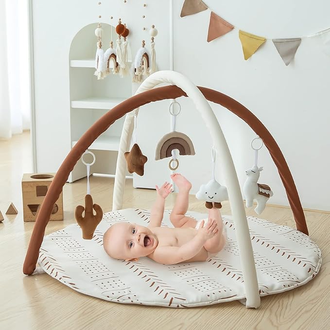 Razee Baby Gym Mat Infant Activity Gym Mudcloth Baby Activity Center with Play Mat with 5 Toys for Babies as Shower Use