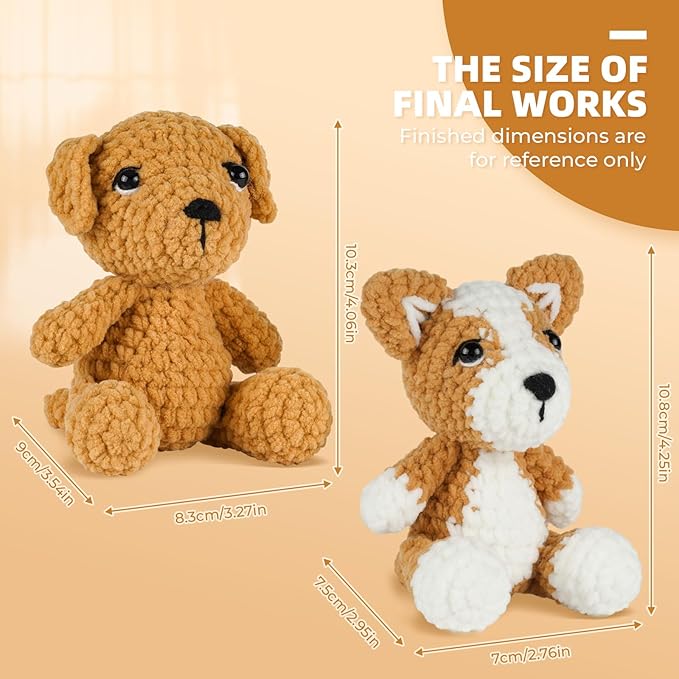 MOREJMTT Crochet Kit for Beginners, Learn to Crochet, Include Easy Knitting Soft Yarn, Step-by-Step Video Tutorial, Hook, Holiday Birthday Gift for Adults and Kids(2 Pack Dog)