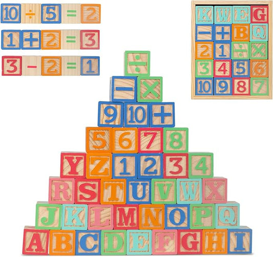 Joqutoys ABC Wooden Building Blocks for Toddlers 3 Large, 40 PCS Alphabet & Number Stacking Blocks with Storage Tray, Montessori Educational Learning Toys for Boys Girls Kids Gifts 1.65"