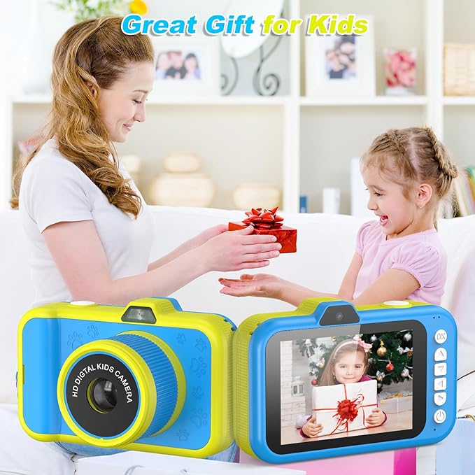 Kids Camera, 48MP 1080P Digital Camera for Kids with 3.5 Inch Big Screen, 10X Zoom, Selfie & Video, 32GB SD Card, 1200mAh Battery, Christmas Birthday Gifts for Boys Girls Ages 3-12 (Blue)