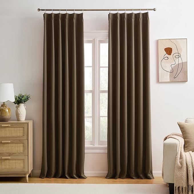 Brown Blackout Curtains 156 Inches Long 13 feet Tall, Extra Long Pinch Pleats Living Room Curtains Thermal Pleated Curtains Panels Drapery for Home, Hotel, Office, 40" W x 156" L, Set of 2