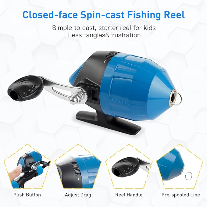 Kids Fishing Pole Kit, 59'' Telescopic Rod and Reel Beginner Combo with Spincast Reel,Tackle Box, Carrier Bag,Fishing Gear for Boys,Girls, Toddler,Youth